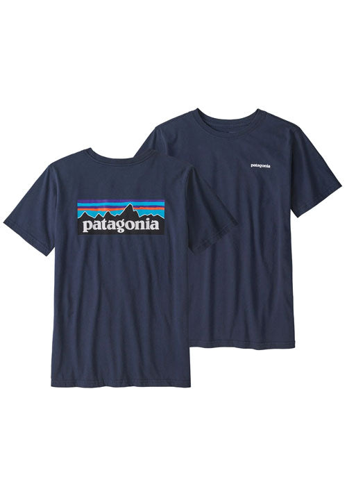 PATAGONIA BOYS REGEN COTTON P6 LOGO TEE - NEW NAVY