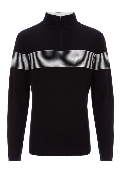 MEISTER MS AARON 1/2 ZIP KNIT - BLACK/WHITE
