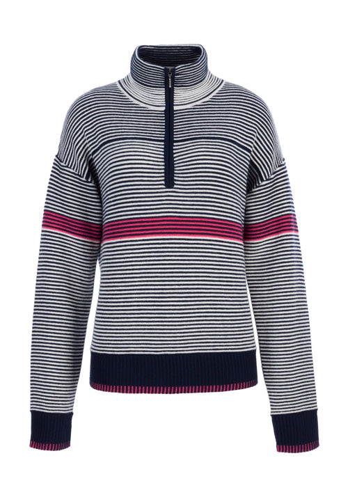 MEISTER WS BONNIE 1/2 ZIP KNIT - NAVY/WHITE/PINK