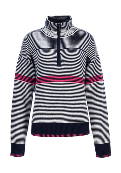 MEISTER WS BONNIE 1/2 ZIP KNIT - NAVY/WHITE/PINK