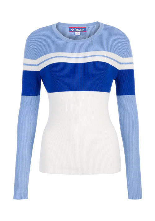 MEISTER WS RIRI RIBBED CREW - CORNFLOWER/PRISM/WHITE
