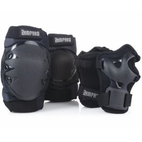 RAMPAGE TRI PACK WRIST GUARDS KNEE AND ELBOW PADS BLACK